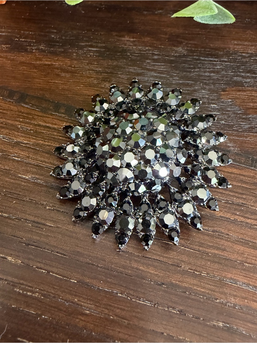 Black Crystal Sunburst Brooch Pin - Elegant Women’s Jewelry